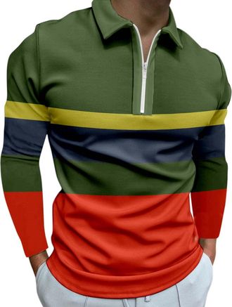 Generic Mens Polo Shirts Slim Fit Long Sleeve Casual Business Polo Tees Zip T-Shirts for Sports Golf Tennis Workout(Green,Medium)