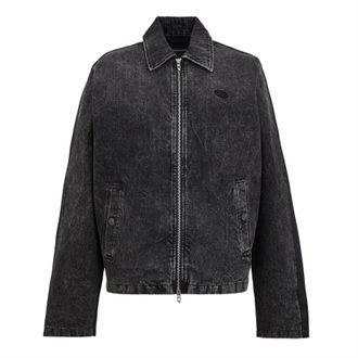 Diesel Mens Stone Wash Bomber Jacket with Woven Cuff in Black - Size Medium