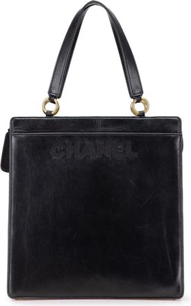 Chanel Borsa tote in pelle di agnello con ricamo e logo 1997-1999 - Nero