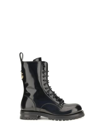 Dolce & Gabbana Glossy Leather Lace-Up Boots - Black