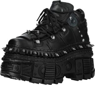 Generic Punk Punk Style Women Shoes Lace-up Heel Height 10CM Platform Shoes Woman Metal Decor Woman Sneakers Gothic Ankle Rock Boots(Black,10.5US)