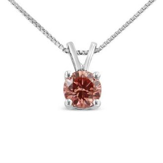 House of Brilliance 14K Gold 1/4 Cttw Lab Grown Diamond Solitaire Pendant Necklace in Pink Diamond at Nordstrom