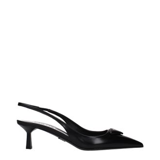 Prada Damens Schwarze Ledersandalen