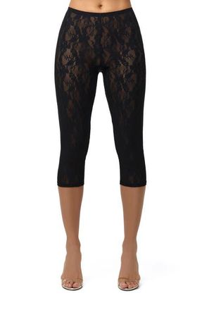 Naked Wardrobe Lace Capri Leggings in Black at Nordstrom, Size X-Large
