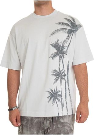 Emporio Armani Palm Tree Fantasy T-shirt met ronde hals - Heren - T-shirts - Grijs - M - Katoen - Tops