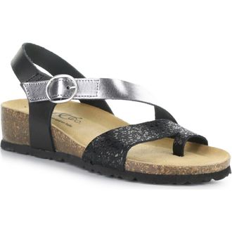 Bos. & Co. Luissa Slingback Platform Wedge Sandal in Black/Silver at Nordstrom, Size 10-10.5Us