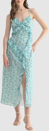 All in Favor Floral Ruffle Midi Dress in Blue Floral at Nordstrom Rack, Size X-Large