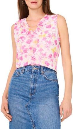 Vince Camuto Floral Sleeveless Ruffle Chiffon Top in Violet Blush at Nordstrom Rack, Size X-Large
