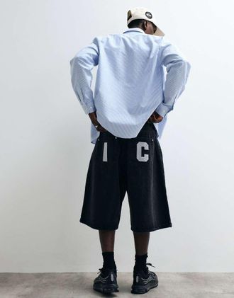Icecream Jorts di jeans con scollo rotondo nero con cane che corre