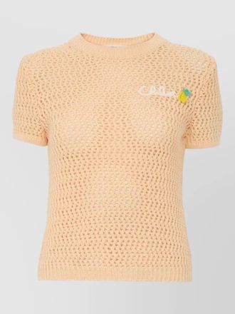 Chlo&eacute; logo crochet sweater round neck ribbed hem