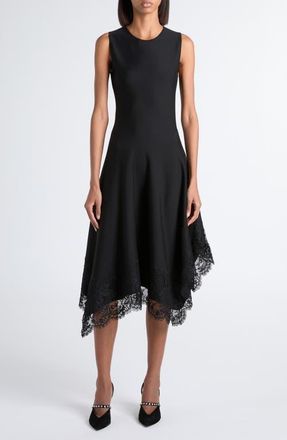 Alexander McQueen Lace Detail Asymmetric Dress in Black/Black at Nordstrom, Size Xx-Large