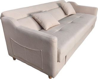 Concept Usine Sof&aacute; cama con ba&uacute;l de pana beige de 3 plazas