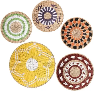 OEM Cestas De Pared Bohemias Tejidas, Juego De 5, De Rat&aacute;n Natural Hechas A Mano, Decoraci&oacute;n Colgante Para Sala De Estar O Dormitorio
