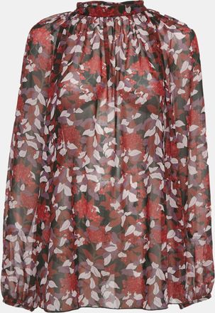 Giambattista Valli Burgundy Floral Print Silk Blouse