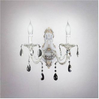Trade Shop Trade Shop Traesio - Applique Parete Muro Classica 2 Bracci Attacco E14 Con Cristalli Pendenti E01-2