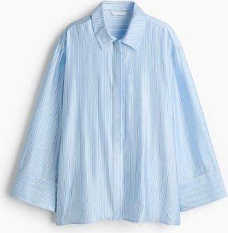 H&M Oversized Shirt in Light Blue/striped at Nordstrom, Size Xx-Small