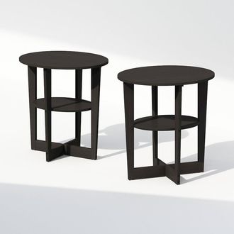 Furinno Tidur Oval Nightstand, Bedside Table with Open Shleves, Walnut, Set of 2