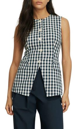 Veronica Beard Lois Stretch Cotton Gingham Vest in Navy/Dove at Nordstrom, Size 16