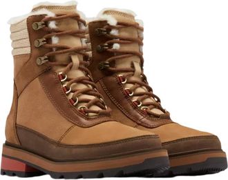 Sorel Womens Lennox Lace Cozy Fashion Boots In Velvet Tan/warp Red