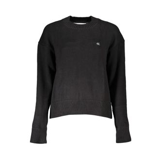 Calvin Klein Gladde Katoenen Trui - Dames - Ronde hals truien - Zwart - XL - Katoen - Truien & Vesten