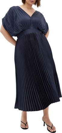 City Chic Henley Pleated Maxi Dress in Navy at Nordstrom, Size Xxl