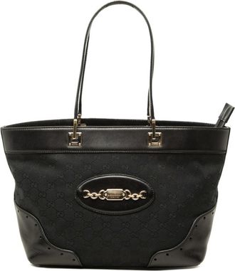 Gucci Gg Canvas Black Canvas Leather Shoulder Bag Tote Bag (Pre-Owned)