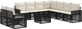 vidaXL Conjunto De Sof&aacute;s De Jard&iacute;n 10 Uds. Negro Y Blanco Crema Vidaxl