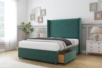 Sloomy Devonshire Plush Divan Set 2 Drawers-54 Wingback in Emerald | Size: Double
