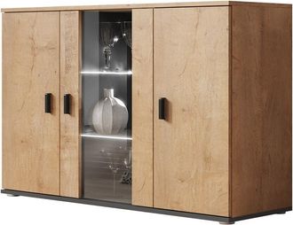 Mirjan24 Aparador Tornola 106, Roble De Lefkada + Negro, 80x120cm, N&uacute;mero De Puertas: 341cm, Aglomerado Laminado, Vidrio, Led