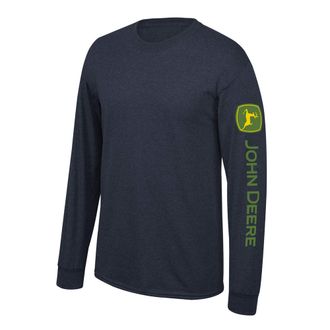 John Deere Solid Long Sleeve Tee with Logo on Sleeve, Navy- Large