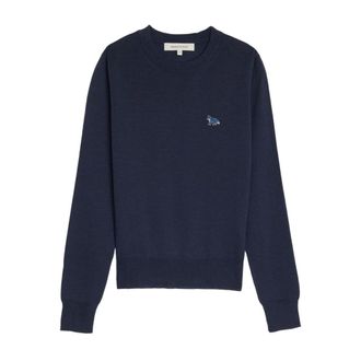 Maison Kitsun&eacute; Blue Fox Motif Sweater - Dames - Sweatshirts - Blauw - XS - Wol - Hoodies & sweatvesten