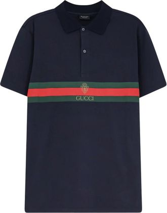 Gucci Polo shirt van katoenen jersey met Web - Heren - Polos - Blauw - L - Katoen - Tops