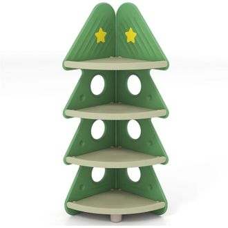 Costway 4-Tier Tree Bookshelf Kids Corner Storage with Star Stickers-Green