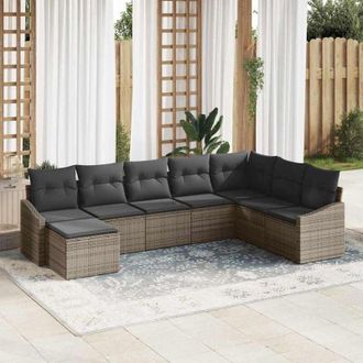 vidaXL Conjunto De Sof&aacute; De Jard&iacute;n 8 Pcs Gris Polirat&aacute;n Vidaxl