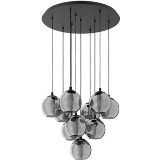 Eglo Lampada a sospensione Ariscani, luce a sospensione a grappolo con 3 luci per sala da pranzo, metallo in nero e vetro fumo in nero-trasparente