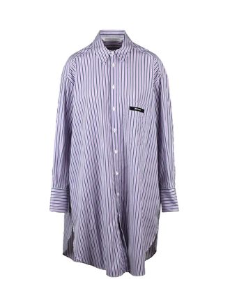 Palm Angels Oversized Cotton Shirt Dress With Vertical Stripes And Bold Branding