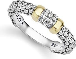 Lagos Signature Caviar 14k Gold Diamond Band Ring in Two-Tone at Nordstrom, Size 8