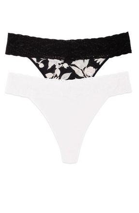 Natori Bliss Perfection One Size Thong 2-Pack in Coconut/black Garden Rose Prnt at Nordstrom