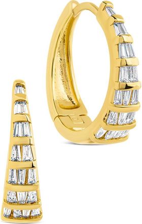 Sterling Forever Baguette Cubic Zirconia Huggie Hoop Earrings in Gold at Nordstrom Rack