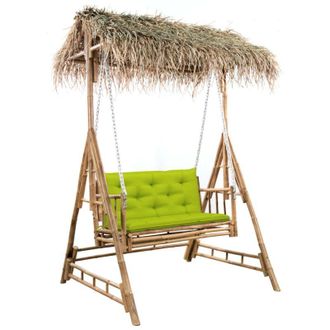 vidaXL Banco Columpio De 2 Plazas Hojas De Palma Y Coj&iacute;n Bamb&uacute; 202 Cm Vidaxl