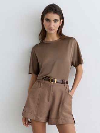 Reiss Taupe Brown Silk Short-sleeve Top, 14