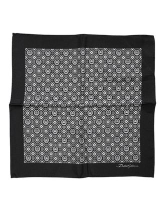 Dolce & Gabbana Mens Black White Patterned Square Foulard Scarf Silk - One Size