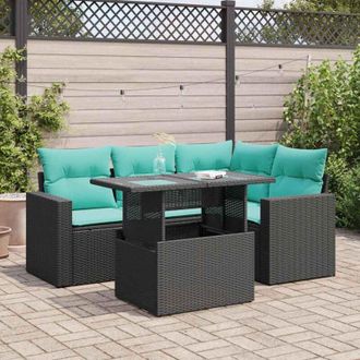 vidaXL vidaXL Set Divani da Giardino 5 pz con Cuscini Nero Polyrattan Acacia