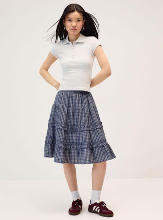 Twik Womens Checkered tiered midi skirt