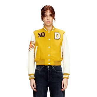 Diesel Cropped varsity jacket in wool and leather - Leather jackets - Woman - Multicolor