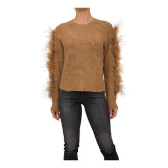 Twinset Veren Beige Gebreide Trui - Dames - Ronde hals truien - Beige - S - Katoen - Truien & Vesten