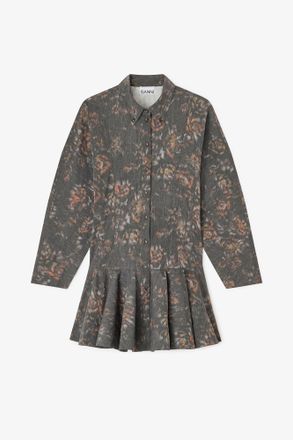 Ganni Mixed Black Floral Shirt Dress - Size 10/12 Organic Cotton