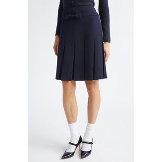 Shushu/Tong Bow Waist Pleated Wool Grain de Poudre Skirt in Navy Blue at Nordstrom, Size 6 Us