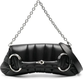 Gucci Horsebit Chain Schoudertas - Dames - Schoudertassen - Zwart - ONE Size - Leer - Tassen