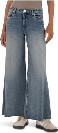 Kut from the Kloth RYAN HIGH RISE FAB AB SUPER WIDE LEG RAW HEM Womens Jeans Believe : 18 29, Cotton/Denim/Polyester